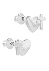 delightful tiny heart kids cross earrings